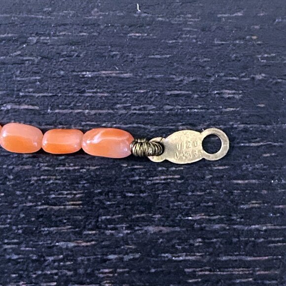 SOLD Vintage Angel Skin Coral Rice Style Beaded Necklace Carved Rose Pendant - Picture 7 of 10